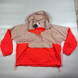 GapFit Windbreaker L Orange Pink Hooded 1/4 Zip Fastening Drawstring